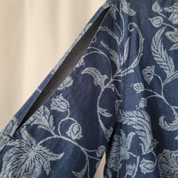 Isaac Mizrahi Sz 10 Dress Cottagecore Floral Blue Tie front slit sleeves lace up - Picture 7 of 13